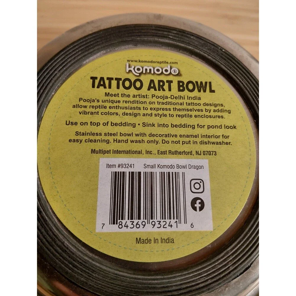Komodo Dragon Reptile Tatoo Art Paint Ornament Pet Cat Bowl 6 Inch Indian NEW